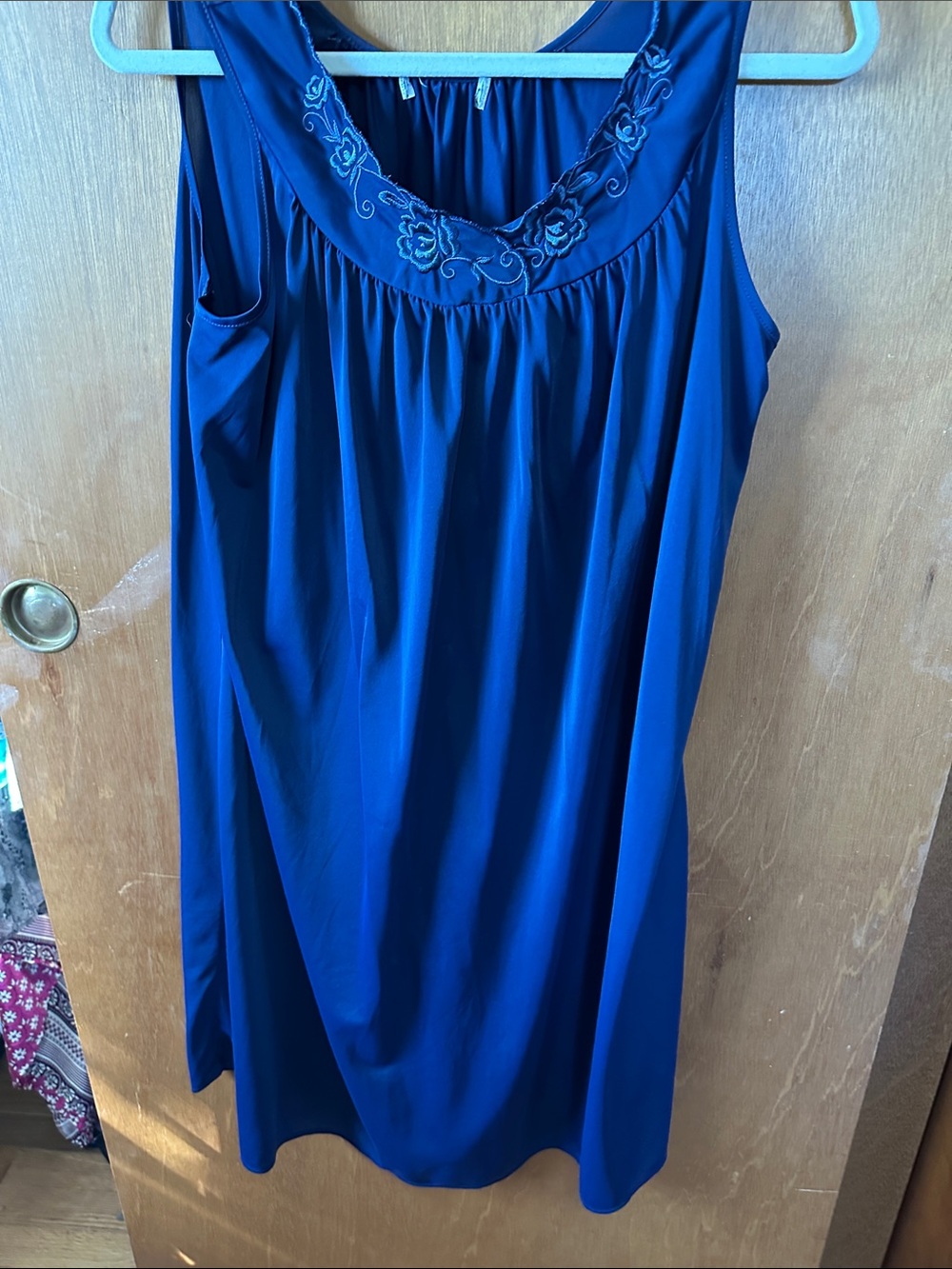 Sleeveless Floral-Embroidered Chemise in Royal Blue